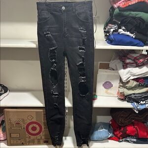 SHEIN Distressed Black Skinny Jeans